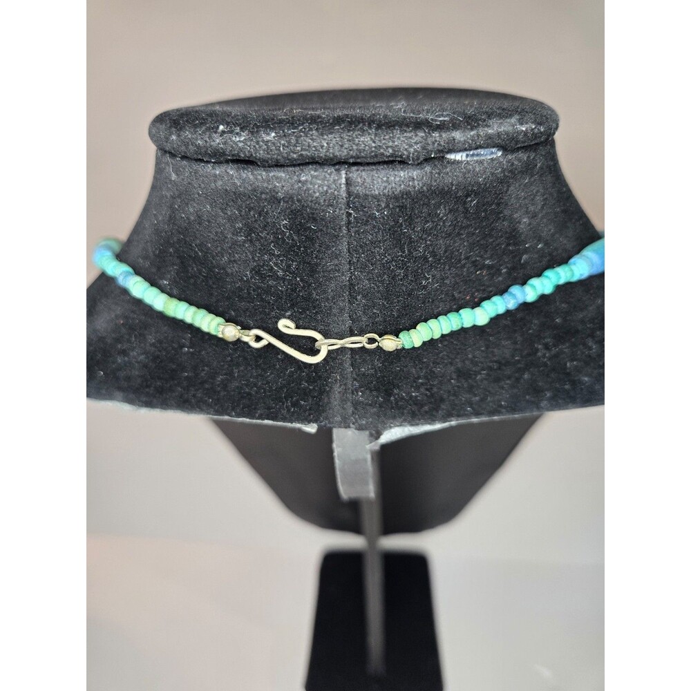 Colorful Beaded Necklace with Silver Tone Hook Closure Blues Greens - Picture 5 of 6